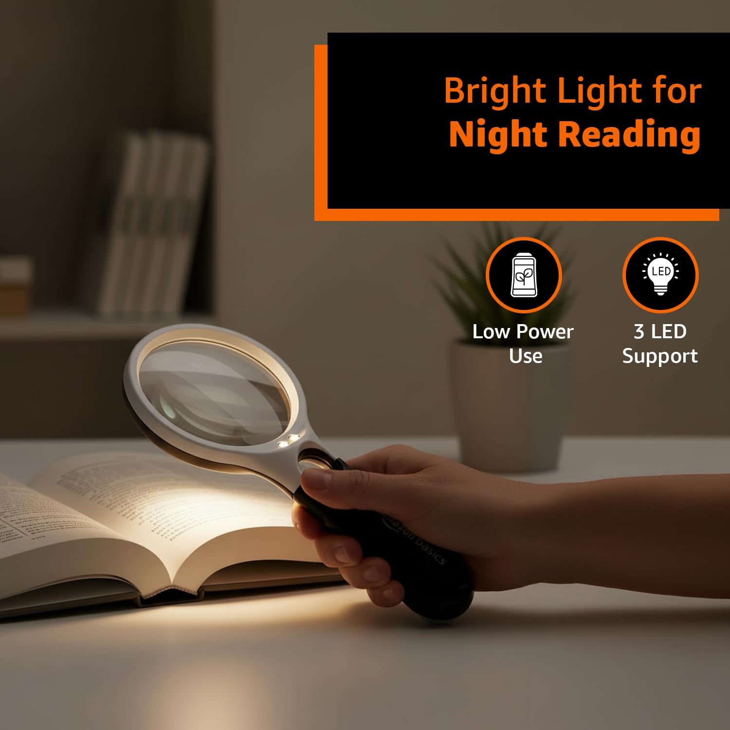 Amazon Basics Magnifying Glass with 3 Led Lights | 3X & 45X Big Size Zoom Lenses | Suitable for Seniors, Adults, Children | Ideal for Reading Books, Newspapers, maps 2