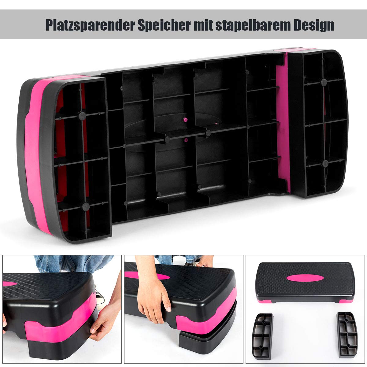 GYMAX Fitness Stepper höhenverstellbar(10/15cm), Aerobic-Stepper mit 2 Stufen & Anti-rutsch-Matten, Stepbenches bis 250 KG belastbar, tragbares Steppbrett für Zuhause & Büro