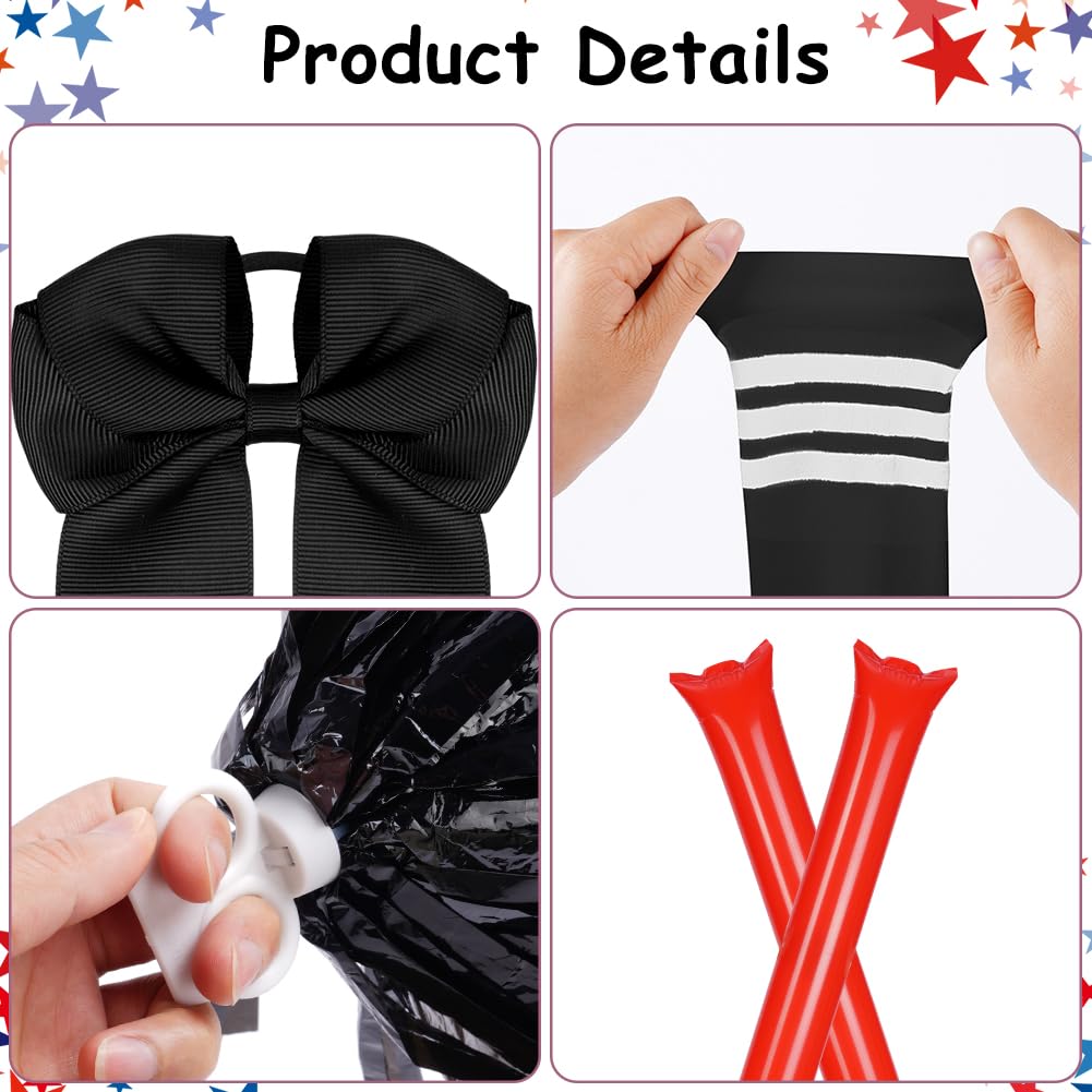 AYBUY Cheerleader Costume Accessories, Cheerleader Uniform Accessories with Pompoms Socks Headband and Cheering Sticks - Image 3