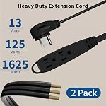 K KASONIC - 12-Feet 3 Outlet Extension Cord, 2 Pack, Triple Wire Grounded Multi Outlet, UL Listed 16/3 SPT-3, 13 Amp,125V, 1625 Watts, Black