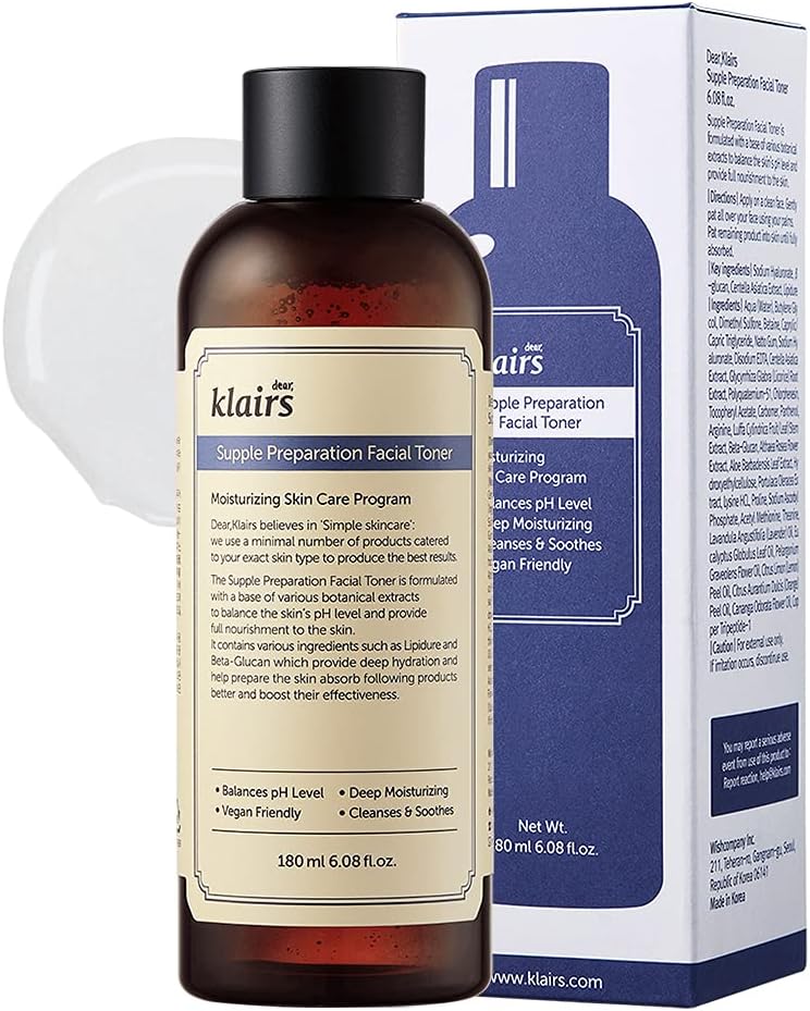 DearKlairs Supple Preparation Facial Toner (180ml) | Hydrating, Soothing & Calming Toner with Hyaluronic Acid & Licorice | pH-Balancing Korean Face Toner for Sensitive Skin