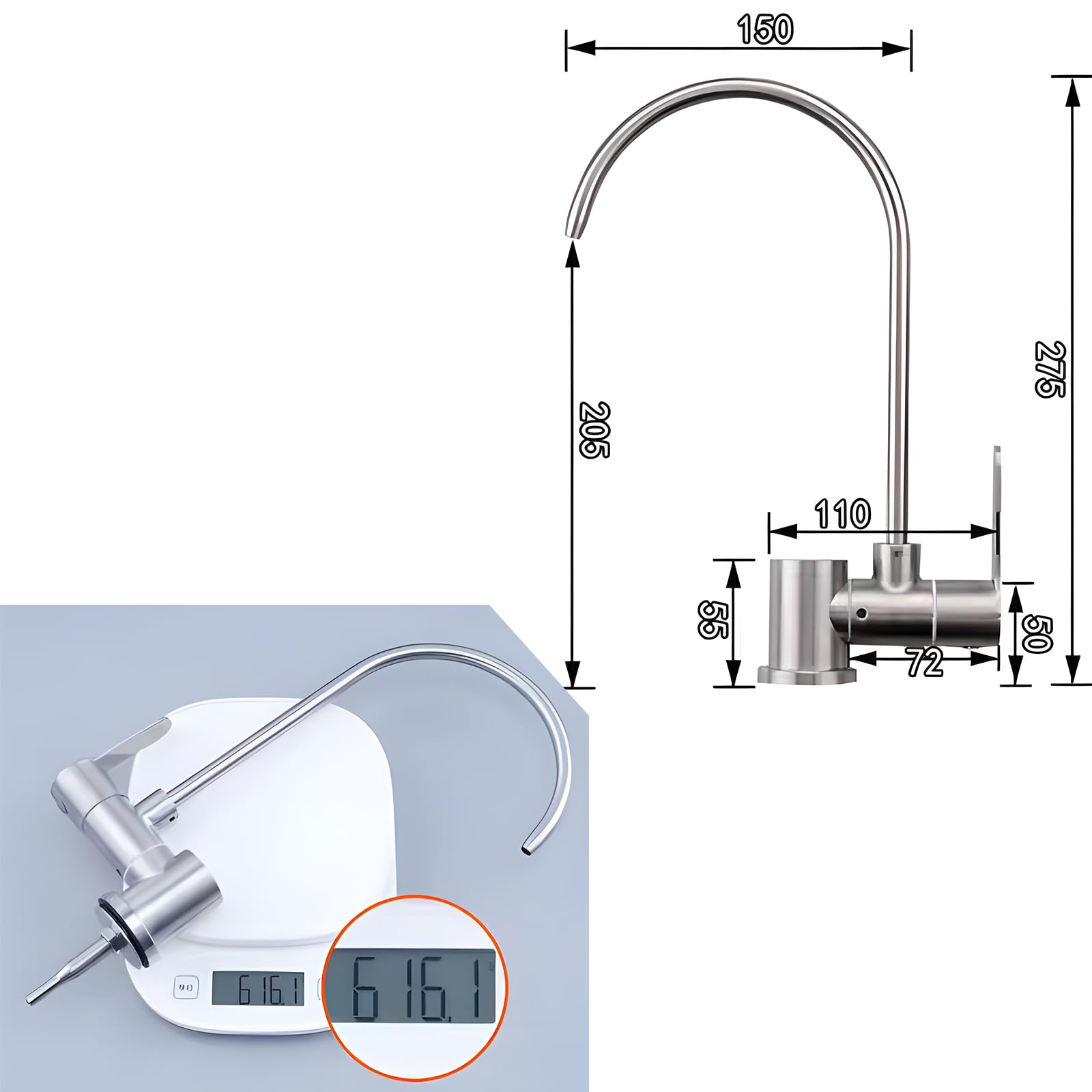 Grifo Osmosis Abatible Agua Fría Individual Grifo Para Osmosis 1 Vía Para Sistema De Filtración De Agua(Níquel Cepillado)