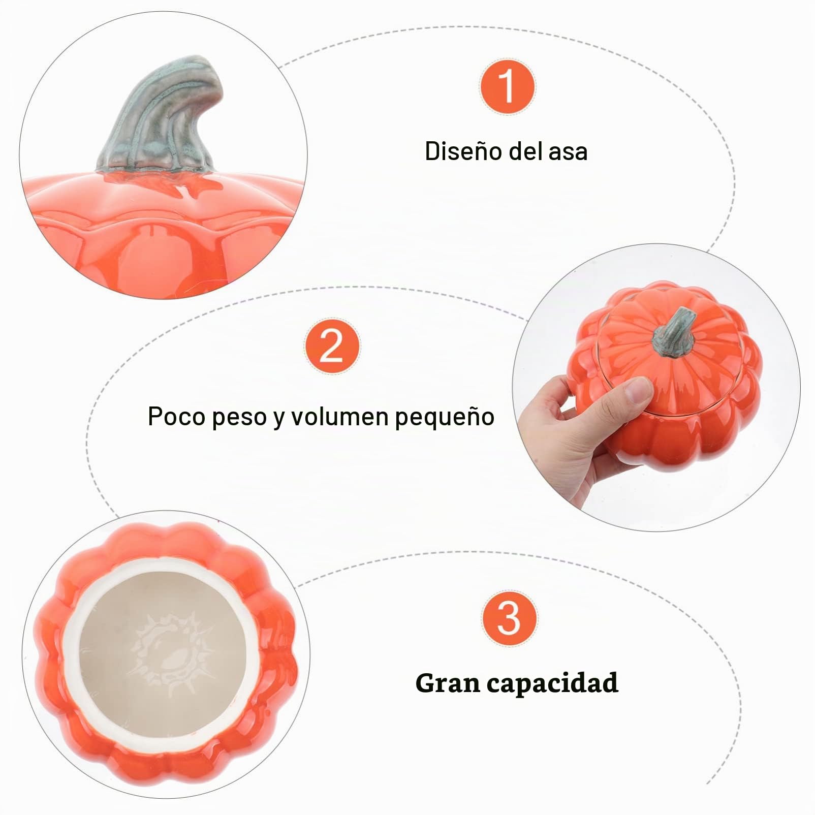 HEMOTON Cuenco De Calabaza De Cerámica Con Tapa 5.1 Pulgadas Tazón Para Sopa Vapor Recipiente Multifuncional Para Cocina Hogar Restaurante Picnic