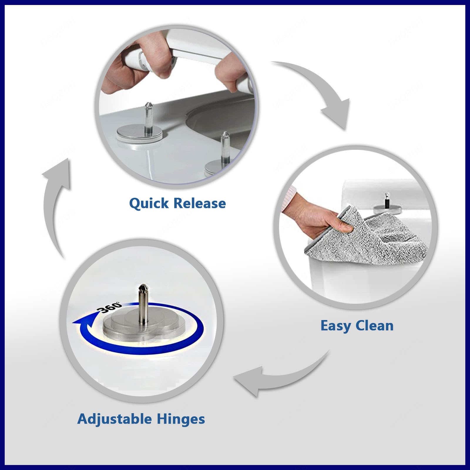 Sedile WC in plastica, chiusura rallentata, resistente, con cerniere rallentate, coperchio di fissaggio superiore, misura regolabile