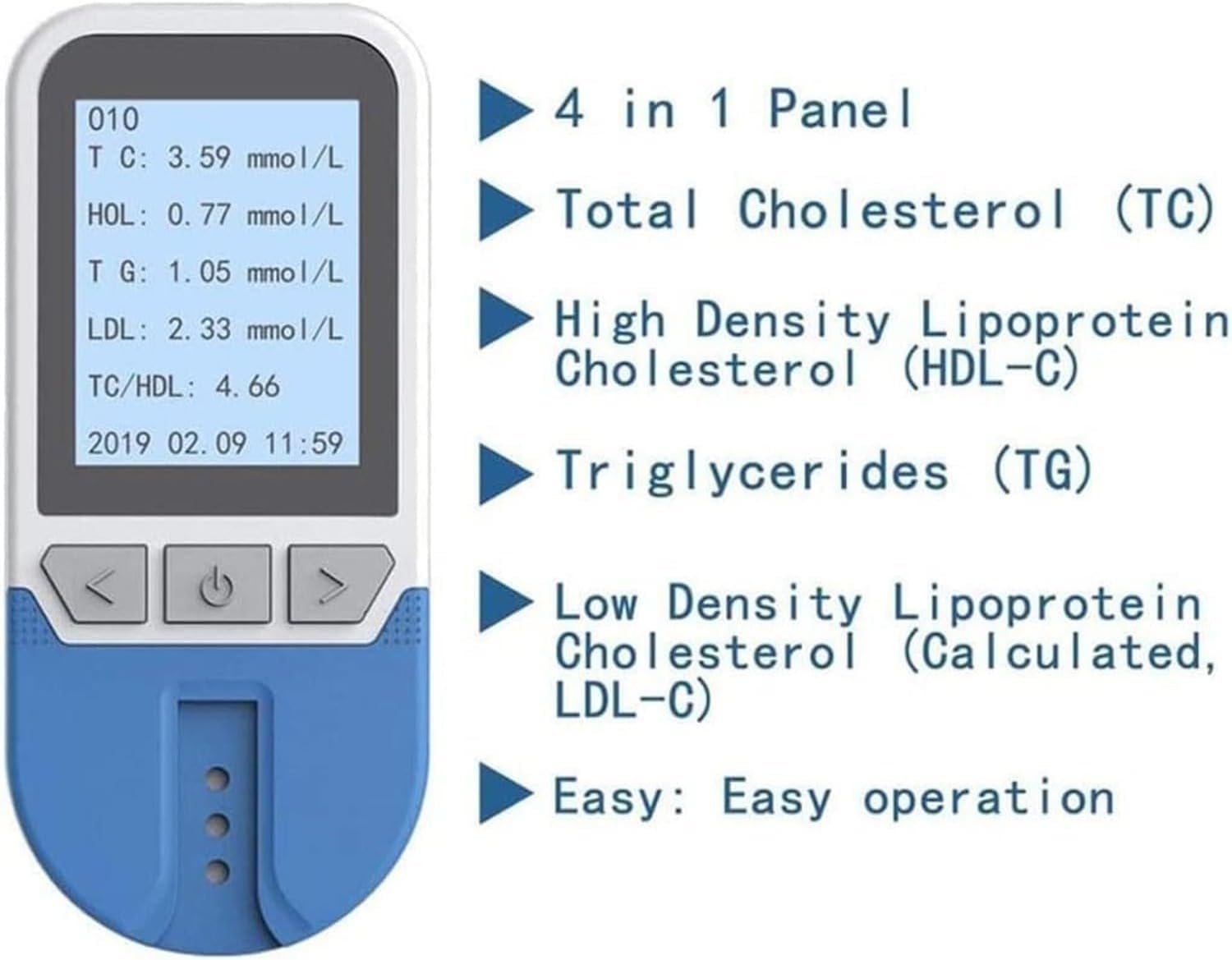 Misuratore Colesterolo Tester del Colesterolo 4 in 1 Test Lipidico del Sangue Completamente Automatico,con 25 Strisce Reattive per La Misurazione del Colesterolo Totale, LDL, HDL, Trigliceridi