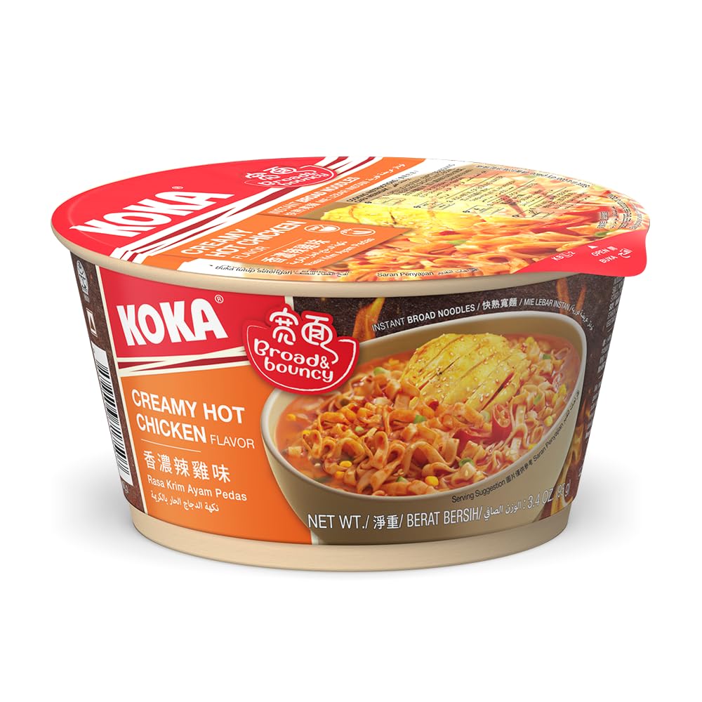 Koka Spicy Broad Noodles Creamy Hot Chicken Flavour (95g bowl)