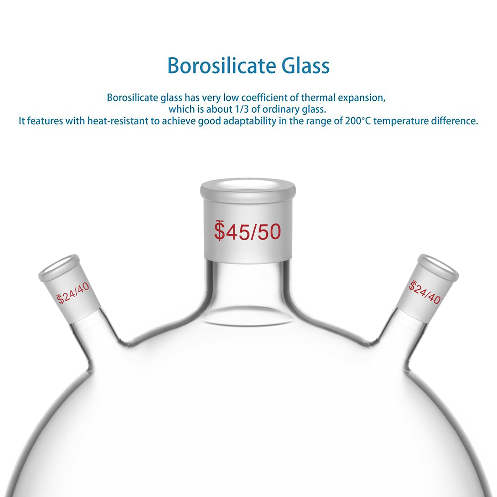 stonylab 3-Cuello Fondo Circular Botella RBF, 20 L Matraz de Laboratorio Paredes Pesadas de Vidrio Borosilicato Matraz Hirviendo con 45/50 Centros y 24/40 Conectores Exteriores Laterales