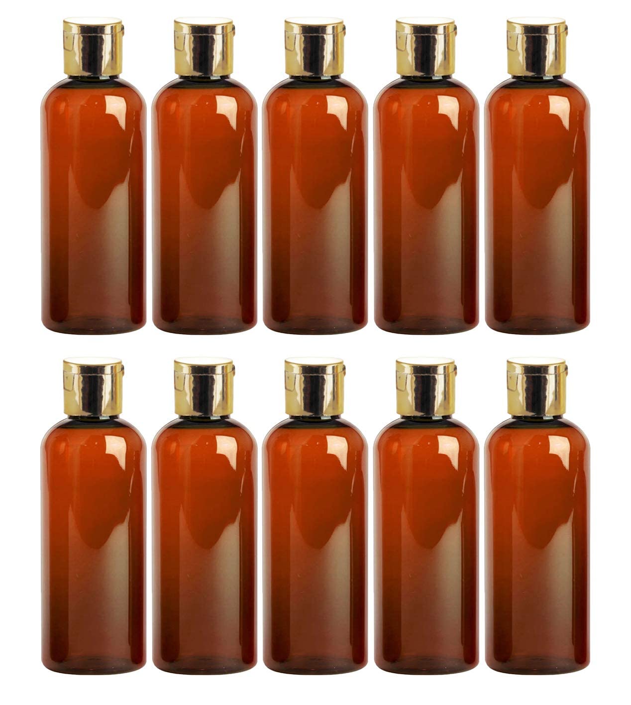Hunky Dory 12pcs 200ml Amber Empty Clear Plastic Refillable Travel Size Cosmetic Containers Leak Proof Squeeze Bottles with GOLDEN Flip Cap for Toiletries,Shampoo,Lotion,Oil. (Pack of 12)-picture-23