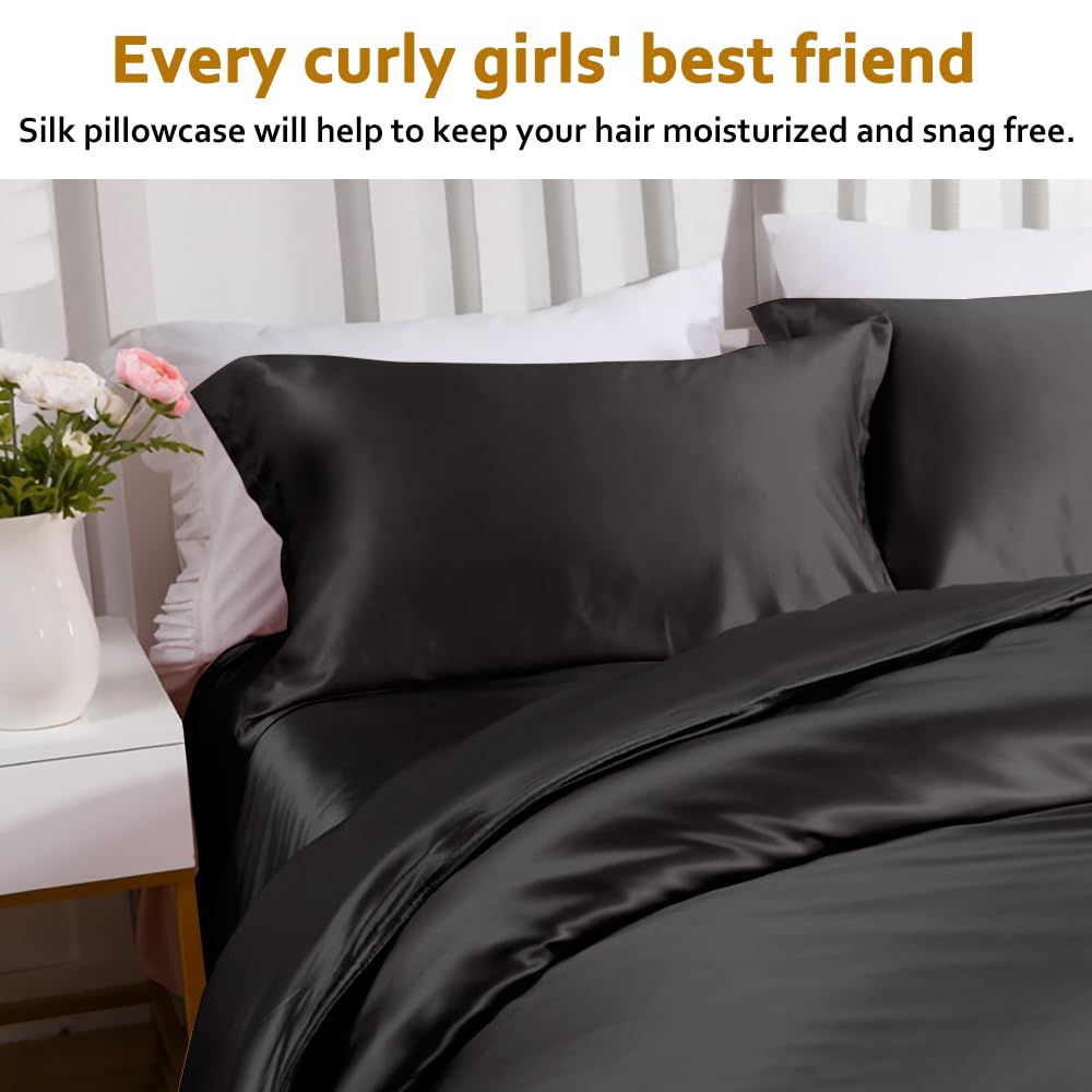 Ravmix Silk Pillowcase for Hair and Skin with Hidden Zipper, Both Sides Silk Pillow Case Standard 5075cm, 1PCS, Black - Image 4