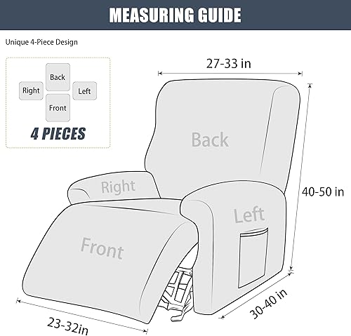 Miniatura 6 de Fundas para sillas reclinables, 4 piezas, funda elástica de terciopelo para sillón individual, protector de muebles suave con bolsillo (carmesí)