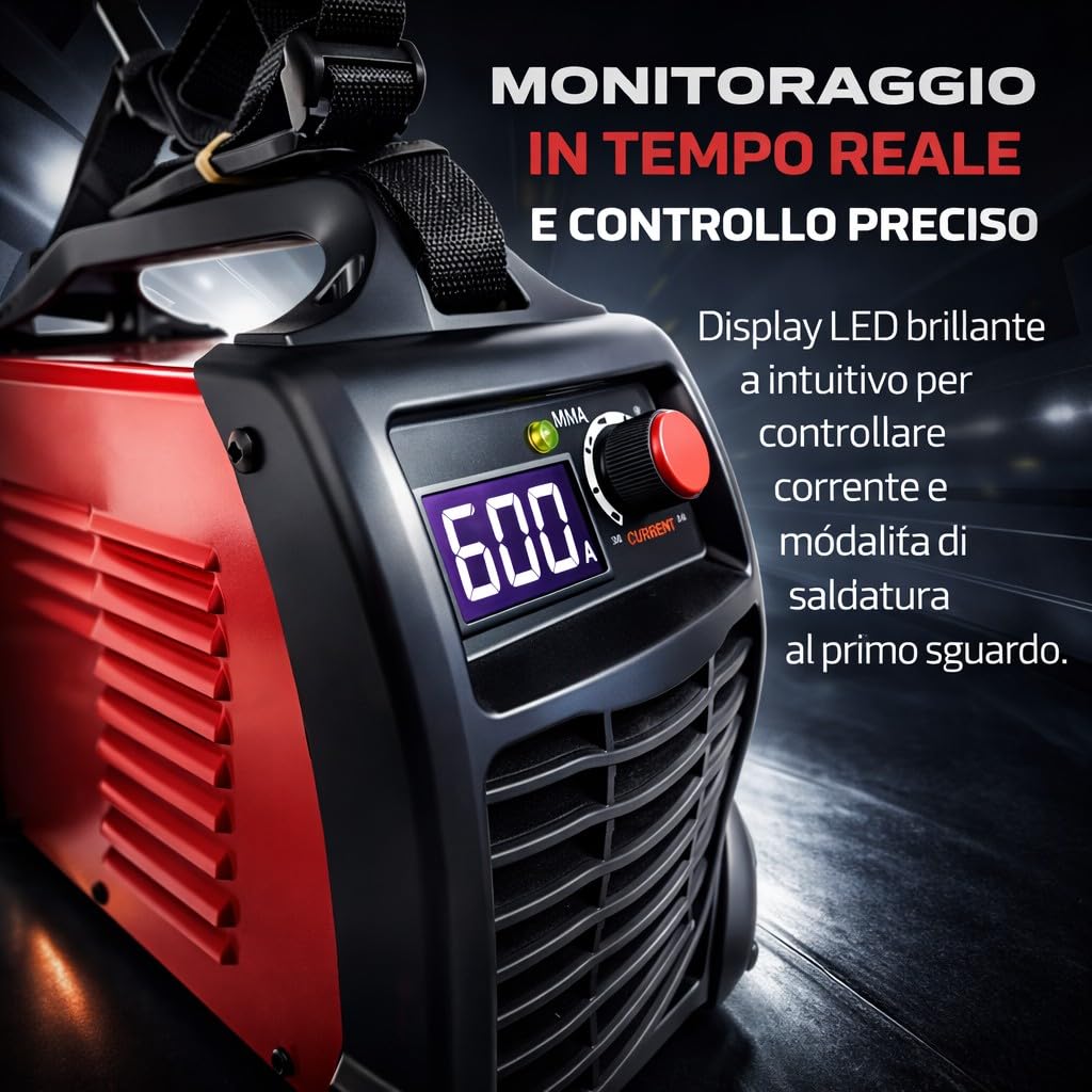 Saldatrice inverter ad Elettrodo 600 Ampere Con Ventilazione Saldatura ad Arco Ampio Display LCD Digitale Saldatrice Elettrica Portatile per Fabbro con Cavi e Maschera in Valigetta