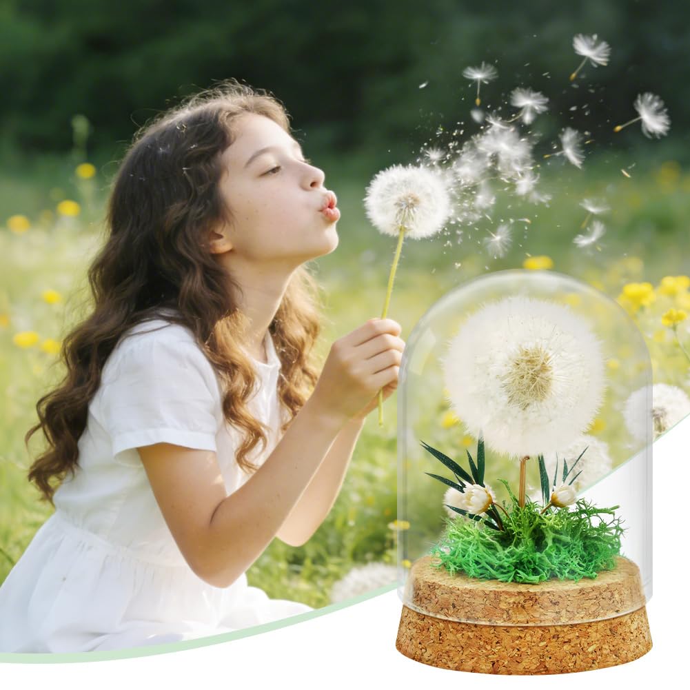 Diente de León Real en Vidrio Regalo,Real Diente de león en Cristal con Tarjeta de Felicitación,Decoración Eterna de Diente de León,Decoración para Cumpleaños,Boda,Consagración