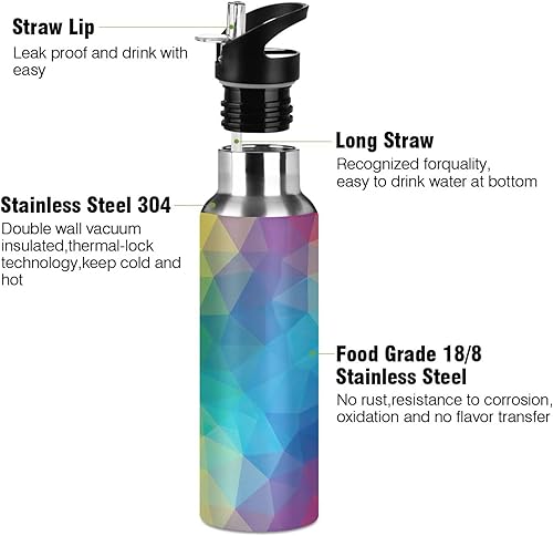 Miniatura 3 de Geometric Rainbow Gradient Stainless Steel Vacuum Insulated Water Bottle 20 Oz Leakproof Water Bottles, BPA-Free Sports Water Bottle
