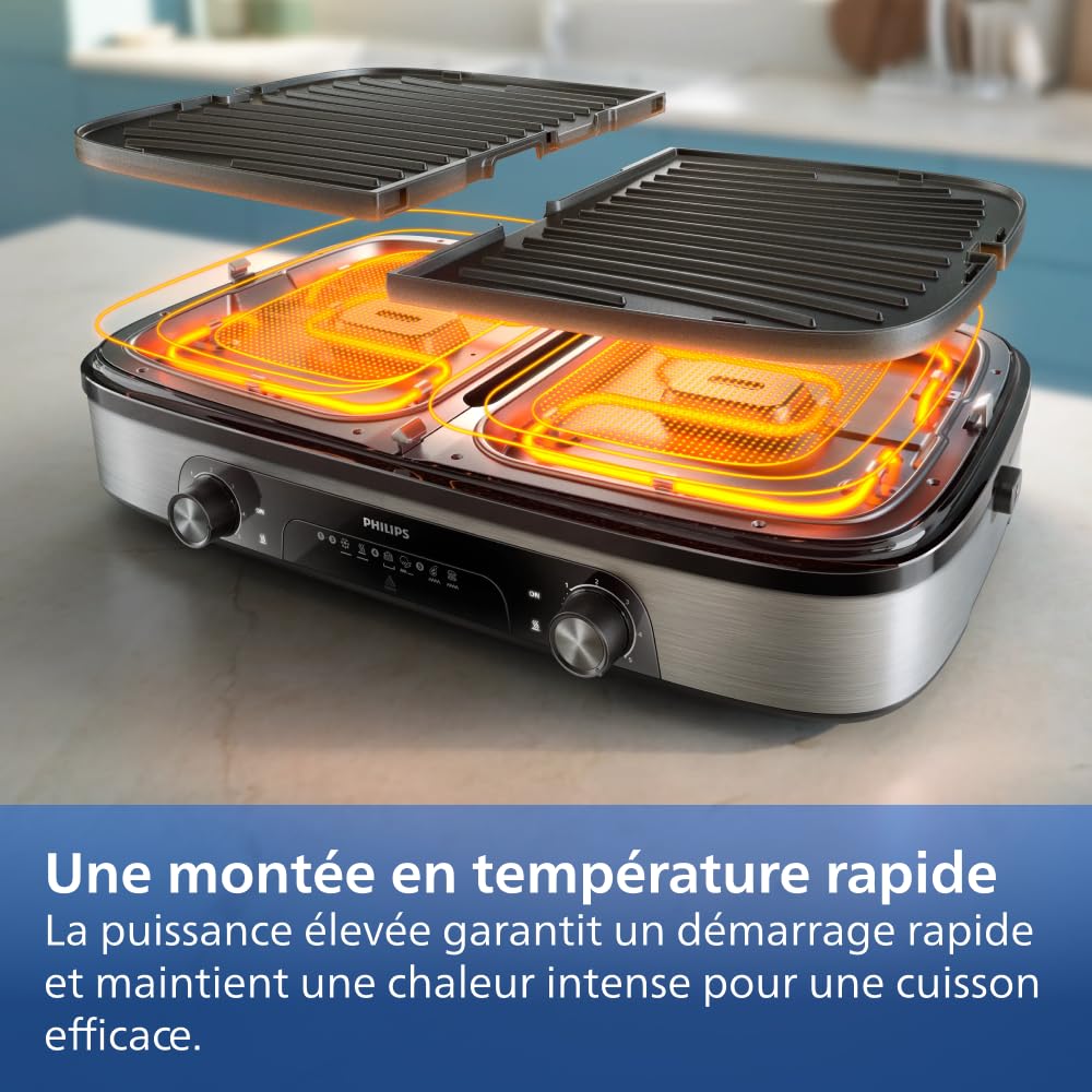 Philips Grill Électrique & Plancha 5000, Température réglable, 2400W, Métal
