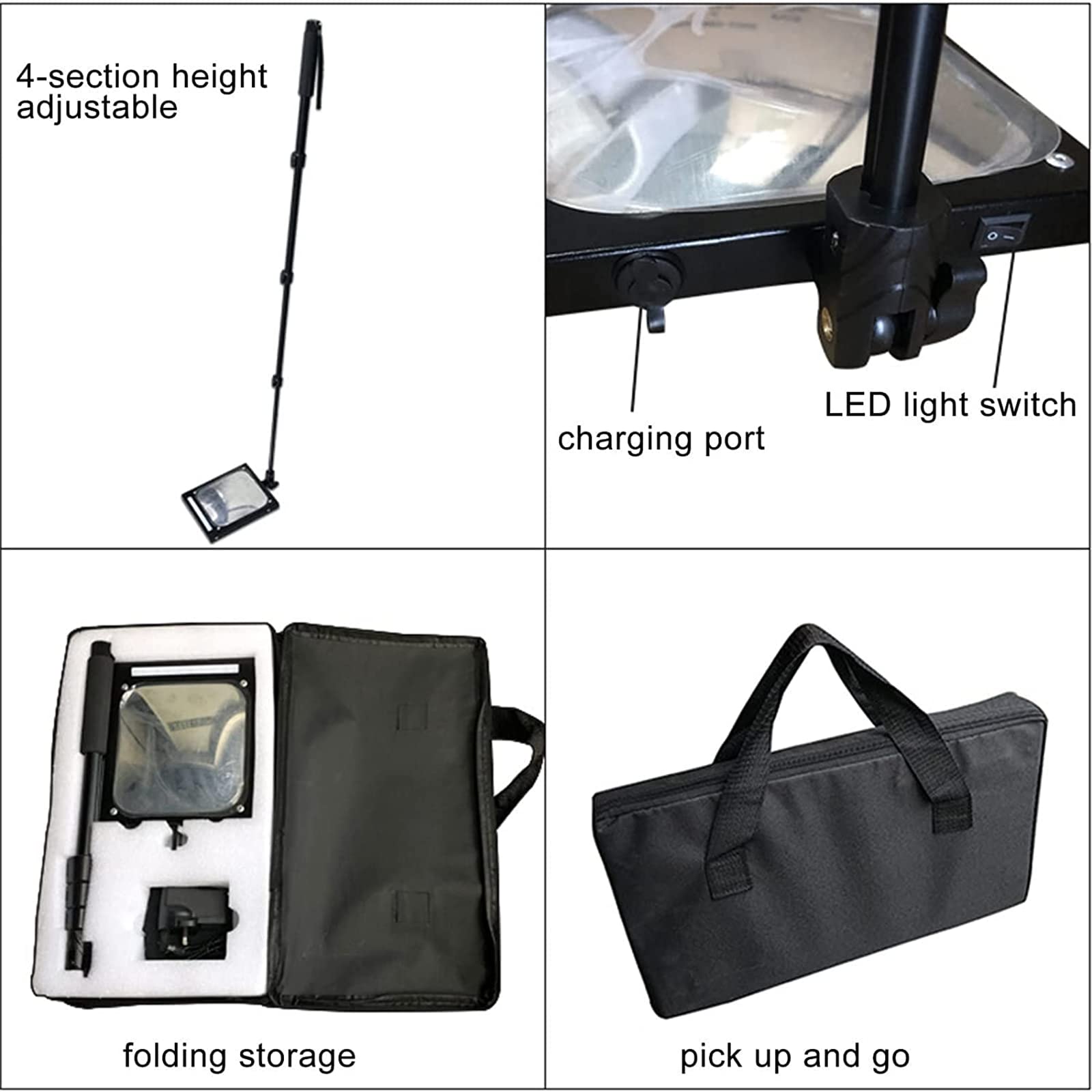 Espejo De Inspección para Vehículos, Espejo De Inspección para Vehículos con Luz Led Y Mango Telescópico Antideslizante Ajustable, Fácil De Transportar, Utilizado Pa
