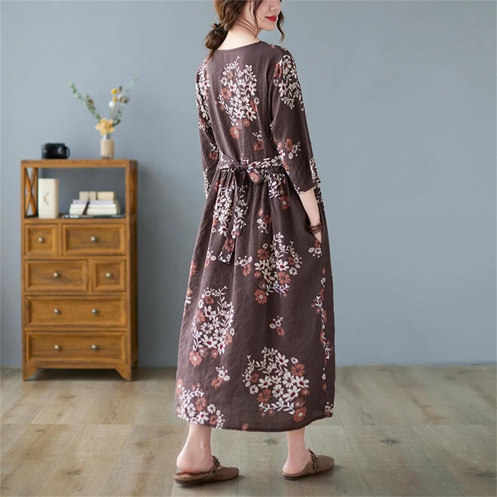 Vestido de verano con cuello en V, delgado, ligero, suave, holgado, para mujer, estampado floral, vacaciones, playa, casual, batas largas