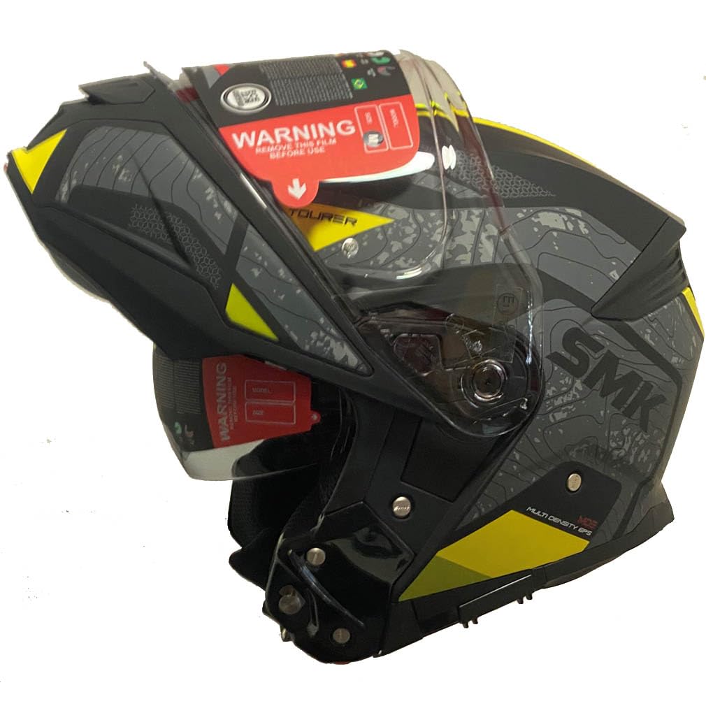Casco de Moto Modular SMK Gullwing Navigator Abatible con Visor Solar Gris Amarillo - Homologado P/J ECE 22.06 - Designed
