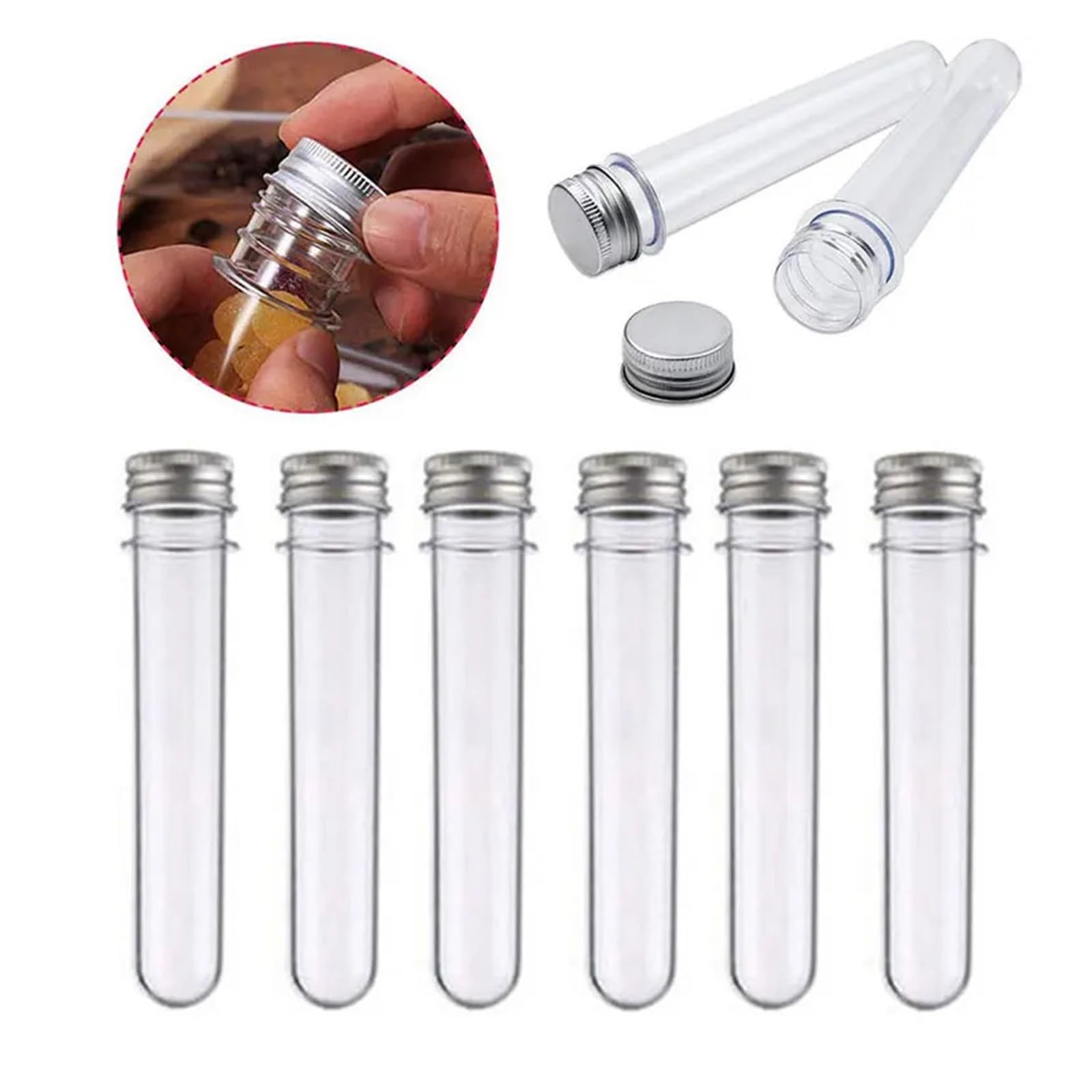 yingyingjia 20 szt. 140 x 25 mm przezroczystych probówek z zatyczkami 40 ml plastikowe probówki plastikowe probówki do próbek do przechowywania soli do kąpieli cukierkowych