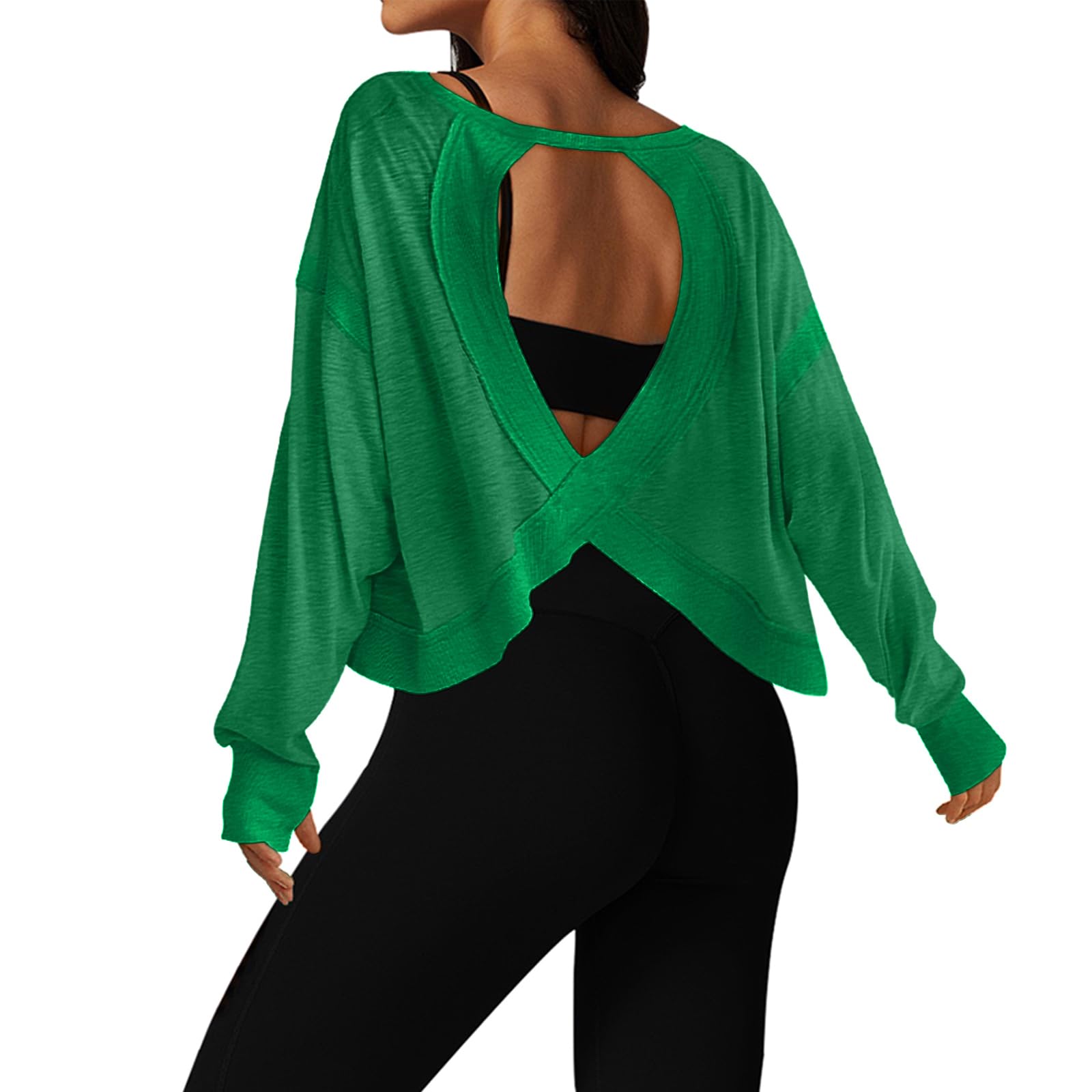 UNIANKIYA Open Back Workout Tops for Women Long Sleeve Cropped Athletic Clothes Gym Running Yoga Low Impact Sports T Shirts