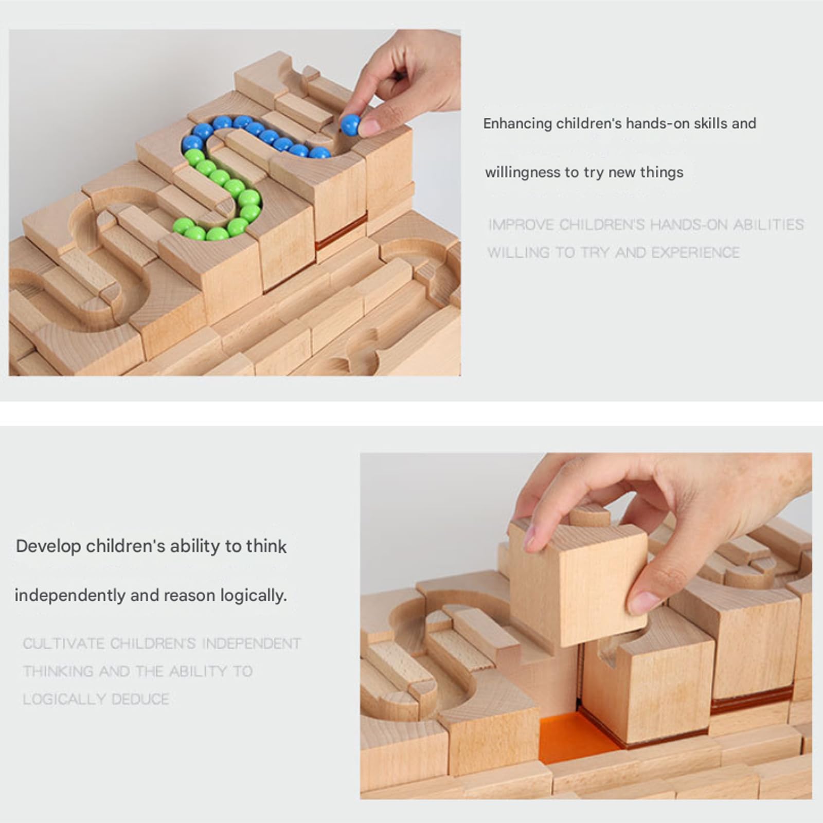 Set rulli in Legno da Costruzione Giocattolo educativo per Bambini Blocchi Costruzione con Pista per Palline Set rulli in Legno creativi Giocattolo didattico per Bambini in età la
