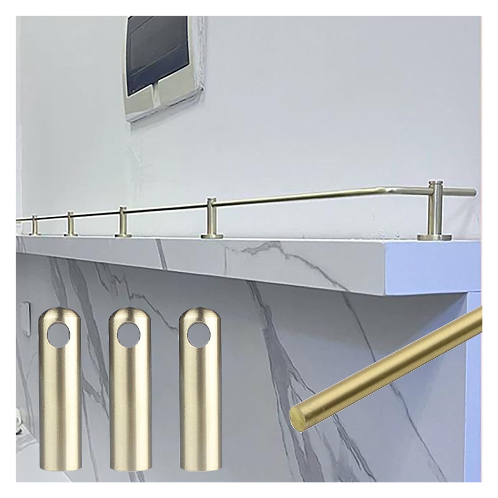 ERRULAN Anti-fall Cabinet Metal Guardrail Bars, Solid Brass Gallery Rail Kit for Shoe Racks/Bookshelf Shelves, Round Tube Barrier Decorative Rod(Style B,32in/81.3cm)