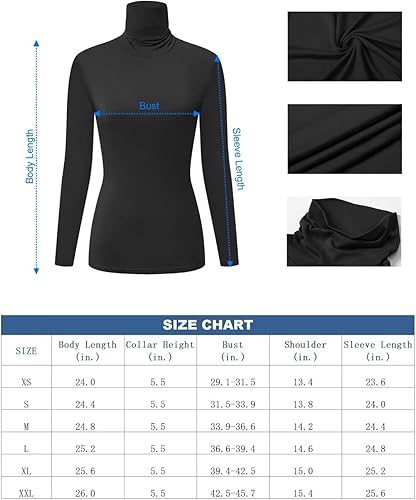 Vista 6 de HOPLYNN Paquete de 3 camisetas de cuello alto para mujer, de manga larga, cuello de tortuga, camisetas de capa base