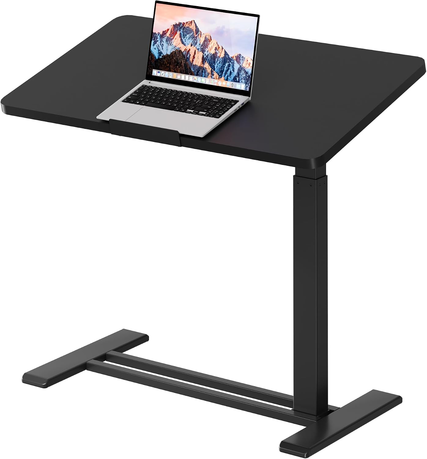 SANODESK Rolling Overbed Table with Wheels, Pneumatic Adjustable Height Laptop Desk with Tilting Desktop, Mobile Bedside Table for Home Office, Hospital & Sofa, Black, 31.5"x 17.7"