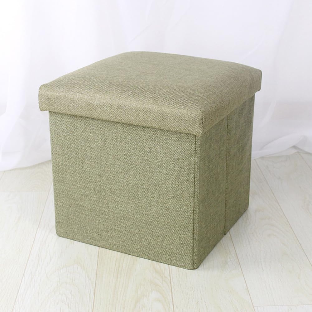 Small Storage Ottoman Foldable Cube Stool,Square Foot Rest Stool for Living Room Bedroom,Toy Box Storage Chest Collapsible Padded Seat Ottoman (Green,19x12x12inch)