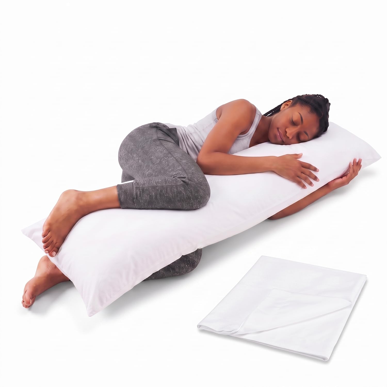 Snuggle-Pedic Body Pillow for Side Sleepers for Adults - Full Body Maternity Pillow Support Legs, Belly &amp; HIPS - Shredded Memory Foam &amp; Cooling Pregnancy Pillow Cover - 20x54 White