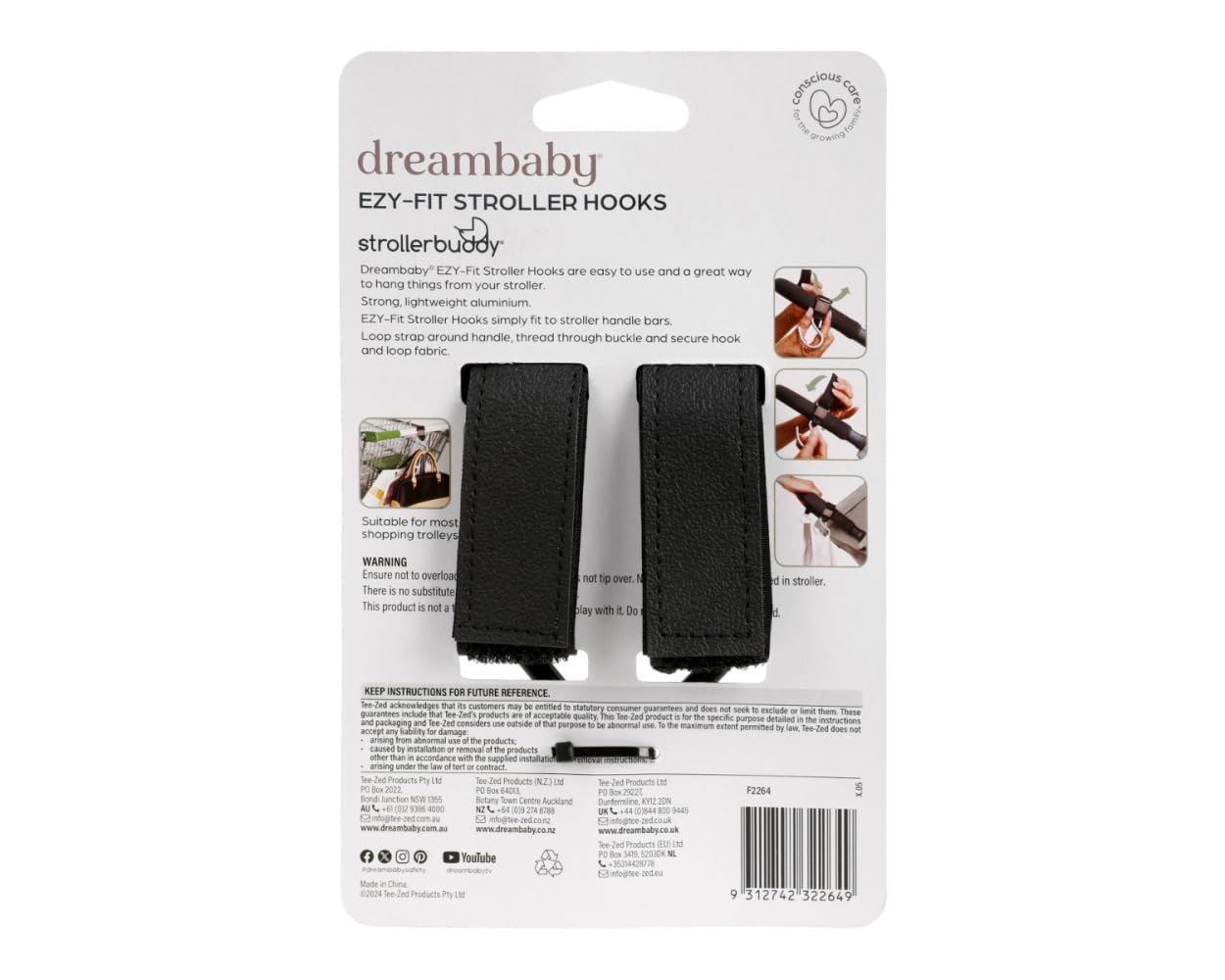 Dreambaby wózek Buddy® EZY-Fit haki do wózka dziecięcego - 2 sztuki (czarne)