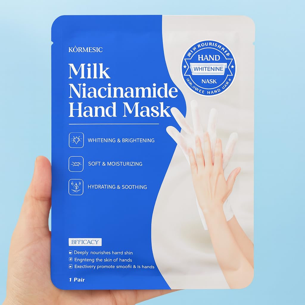 Kormesic Milk Niacinamide Hand Mask – Brightening Gloves | Deep Moisturizing, Hydrating & Soothing Treatment for Dry, Rough Hands | Softening & Nourishing Hand Care Gloves (1 Pair)