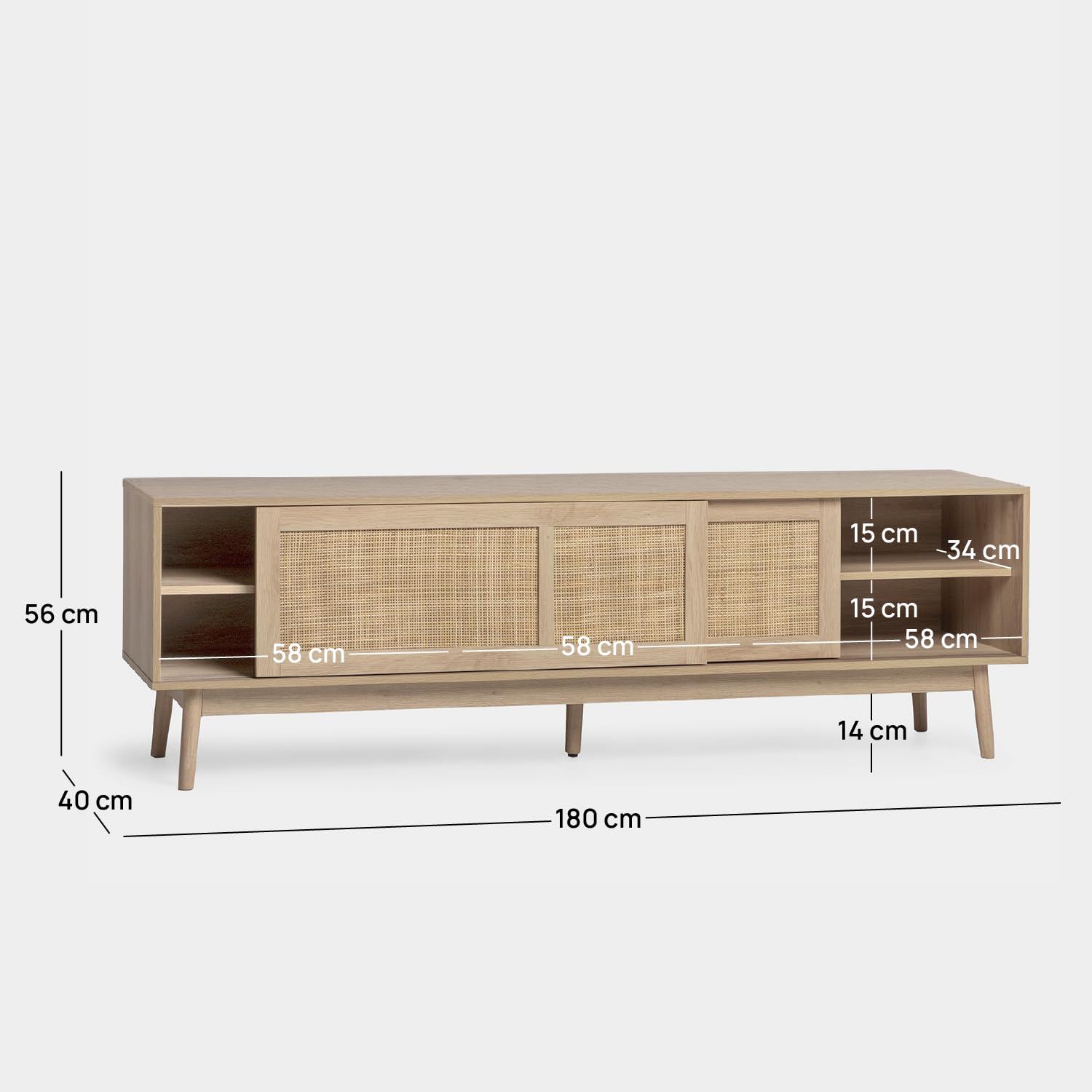 KLAST Mueble TV PB, melamina, ratán Natural Color Natural 56 cm x 180 cm