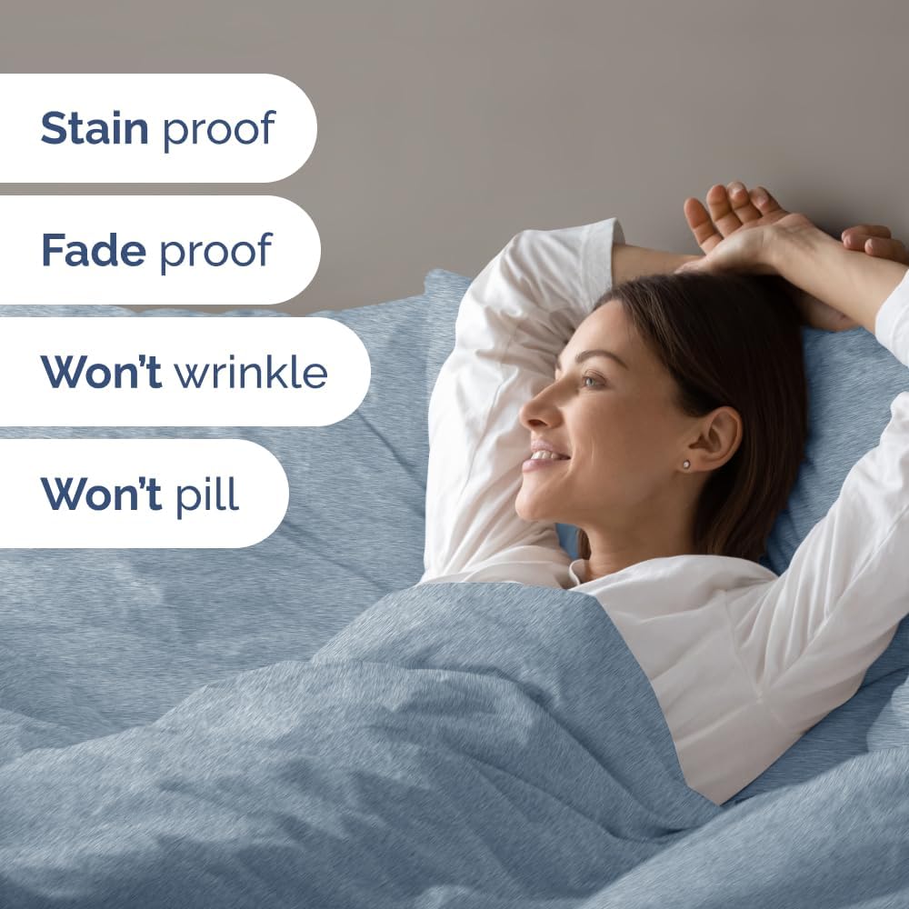 Full Size Flat Bed Sheet + Duvet Cover Bundle - Hotel Luxury Single Flat Bottom Sheet Only - Fits Mattresses w/ Deep Pockets between 8 to 16 inches - Soft, Breathable & Wrinkle Free - Heathered Blue