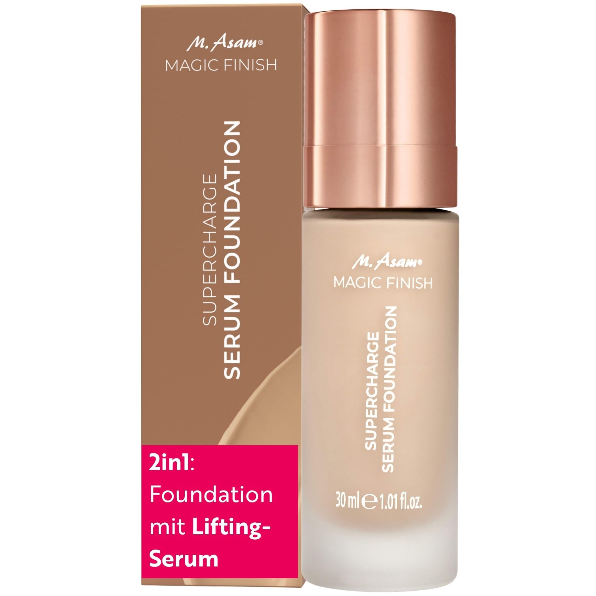 M. Asam MAGIC FINISH Supercharge Serum Foundation Warm Sand (30 ml) – Feuchtigkeit spendende Foundation & straffendes Gesichtsserum in Einem, Anti-Aging Make-up mit optimaler Deckkraft & Hyaluron