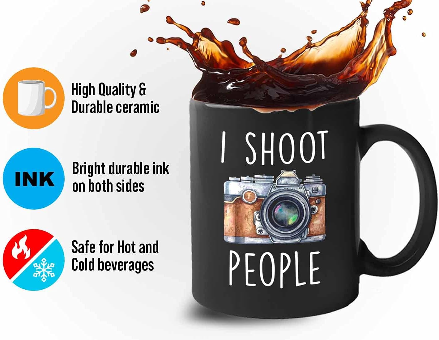 Bubble Hugs Photographer Coffee Mug - I Shoot People - Camera Man Lens Negative Film Candid Focus Optic Vlog Lighting Reflection Videographer 11oz Black image 4