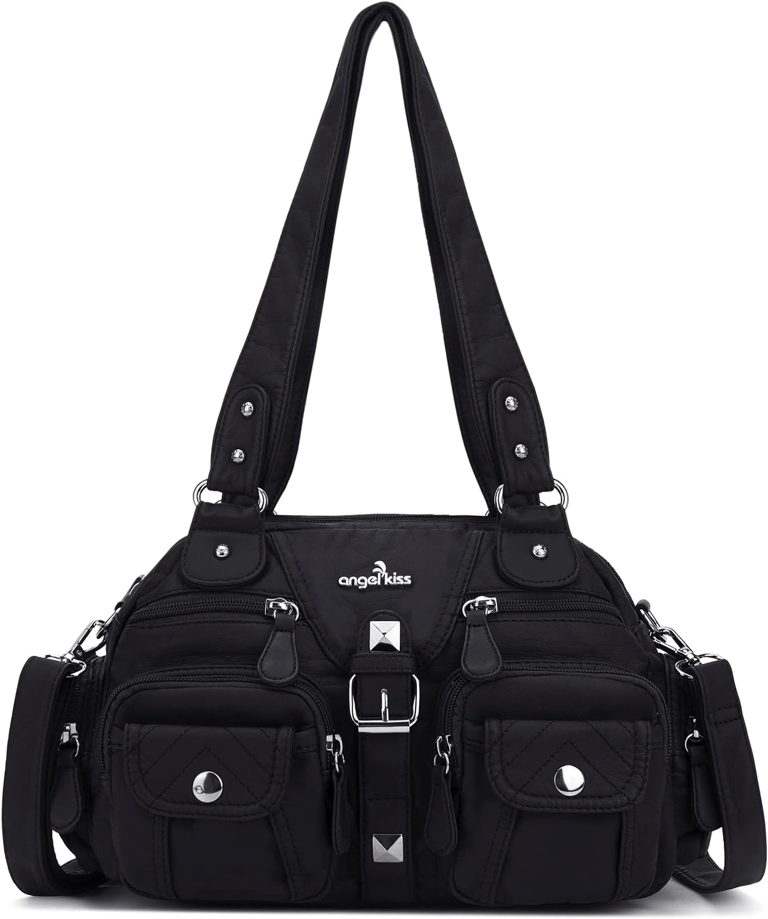 Angel Kiss Hobo Crossbody Purses for Women Shoulder Bag Multipocket Soft Hobo Purses Removable Strap Leather Handbags