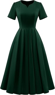 1950's Womens Vintage Dresses Short Sleeves Work Church Dress Tea Length Cocktail Dress with Pocket