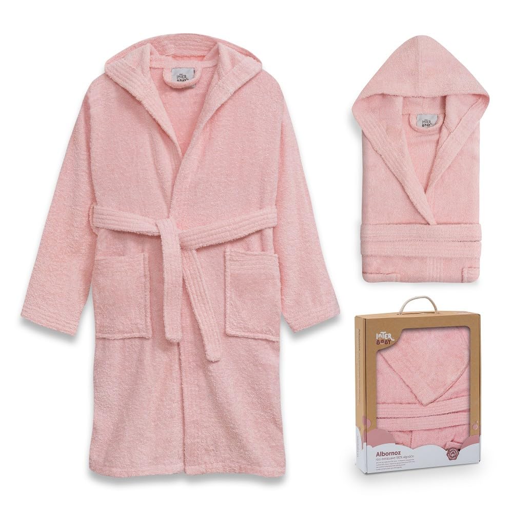 Interbaby Albornoz Liso Peignoir bébé unisexe 0-24, rose, 10 ans