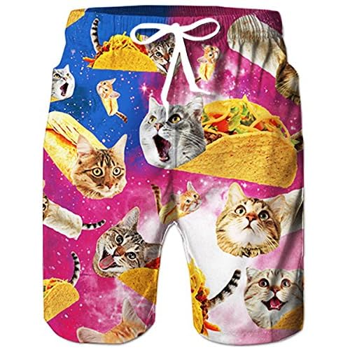 TUONROAD Badehose für Herren 3D Druck Badeshorts Katzen Bunt Schnelltrocknend Sommer Schwimmhose mit Kordelzug XL