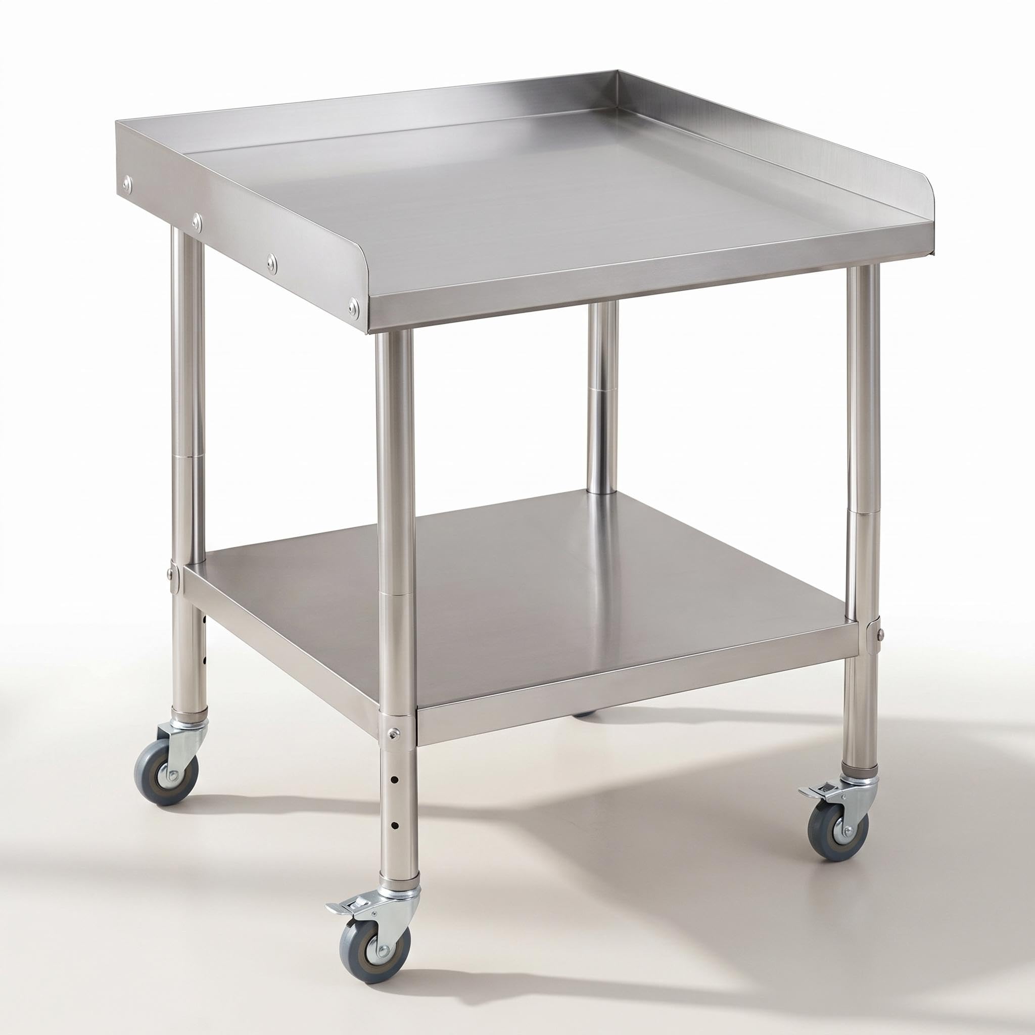 Carro de mesa de preparación de acero inless certificado NSF con ruedas, capacidad pesada de 400 libras, Bacplash extraíble, patas adyubles, 28 x 24 x 30 pulgadas, ideal para cocina al aire libre y