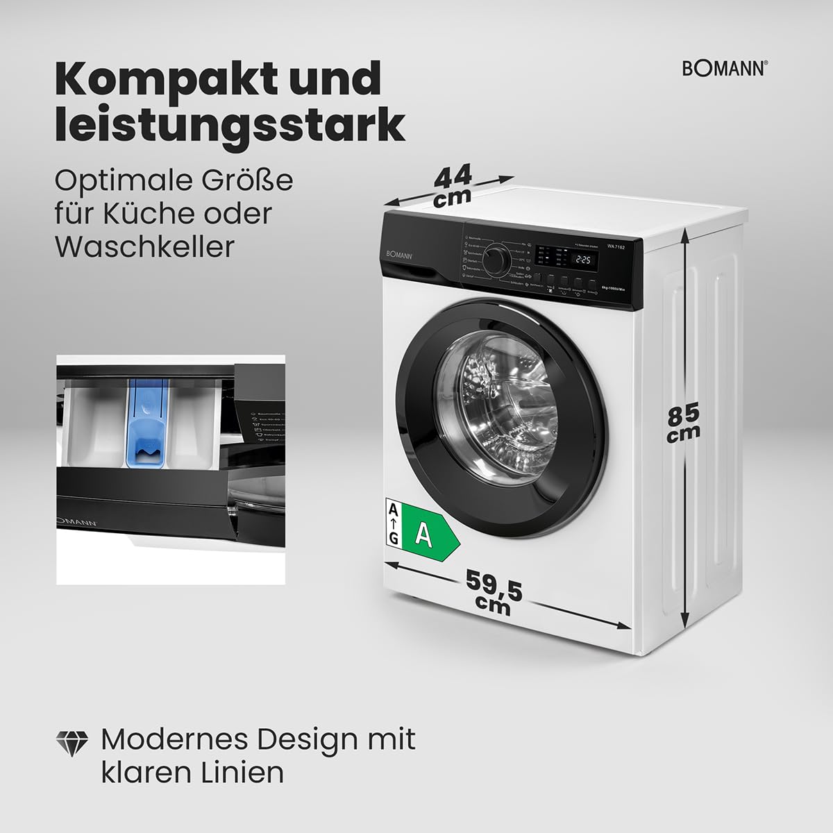 Bomann WA 7162 Waschmaschine 6kg 1000 U/min Invertermotor weiß