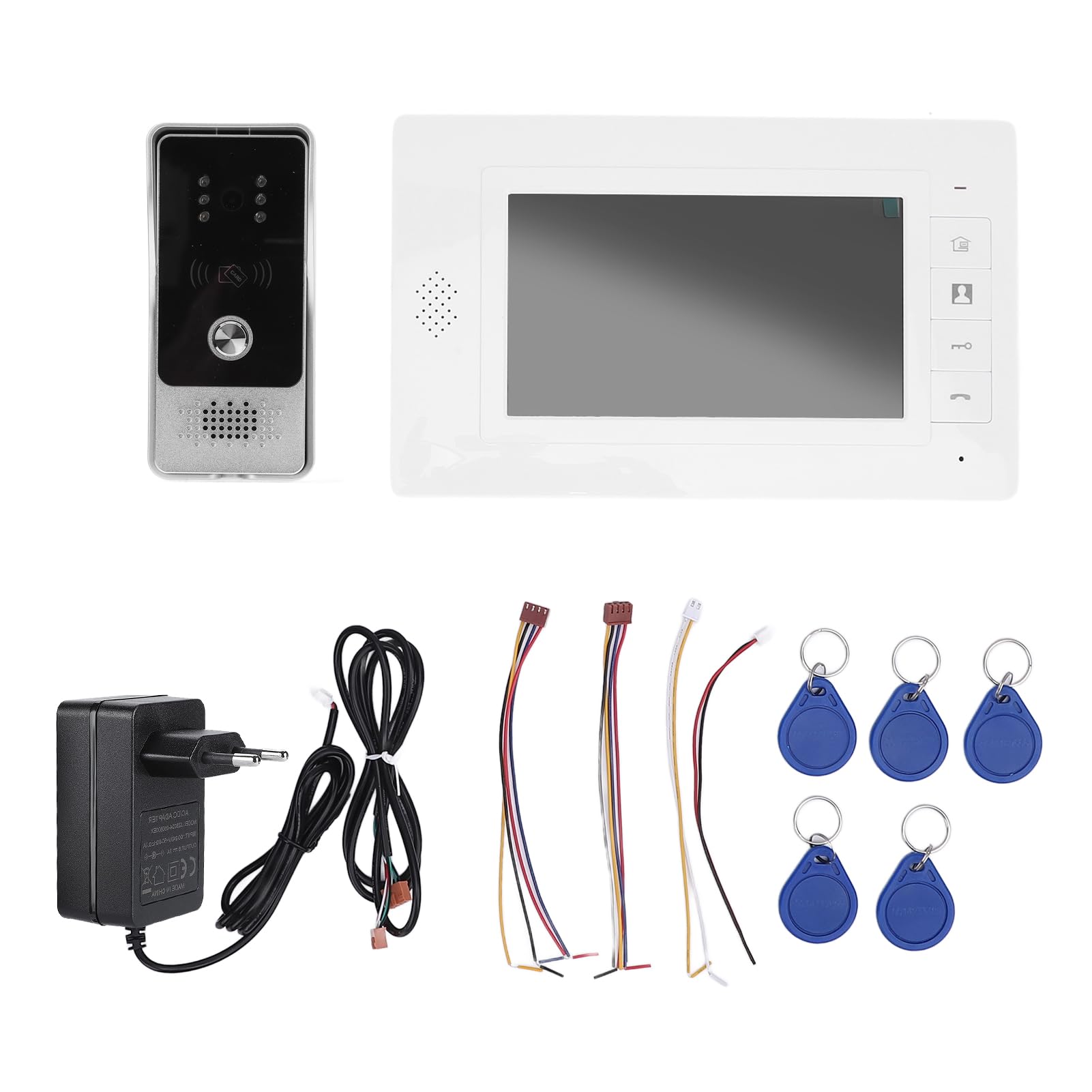 di Videocitofono Cablato, Videocitofono con Anello da 7 Pollici, Supporto per Sblocco Remoto, per Villa, Appartamento Ufficio, con 1 Telecamera e 1 Monitor (Spina europea)