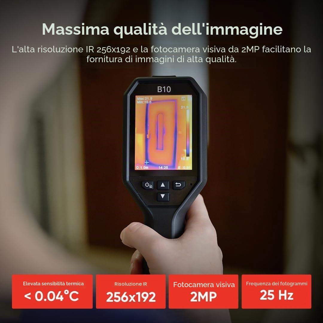 HIKMICRO B10 Telecamera termica con risoluzione 256 x 192 IR con telecamera visiva da 2 MP, misurazione a schermo intero, 25 Hz，LCD 3,2", IP54, intervallo di temperatura -4°F~1022°F