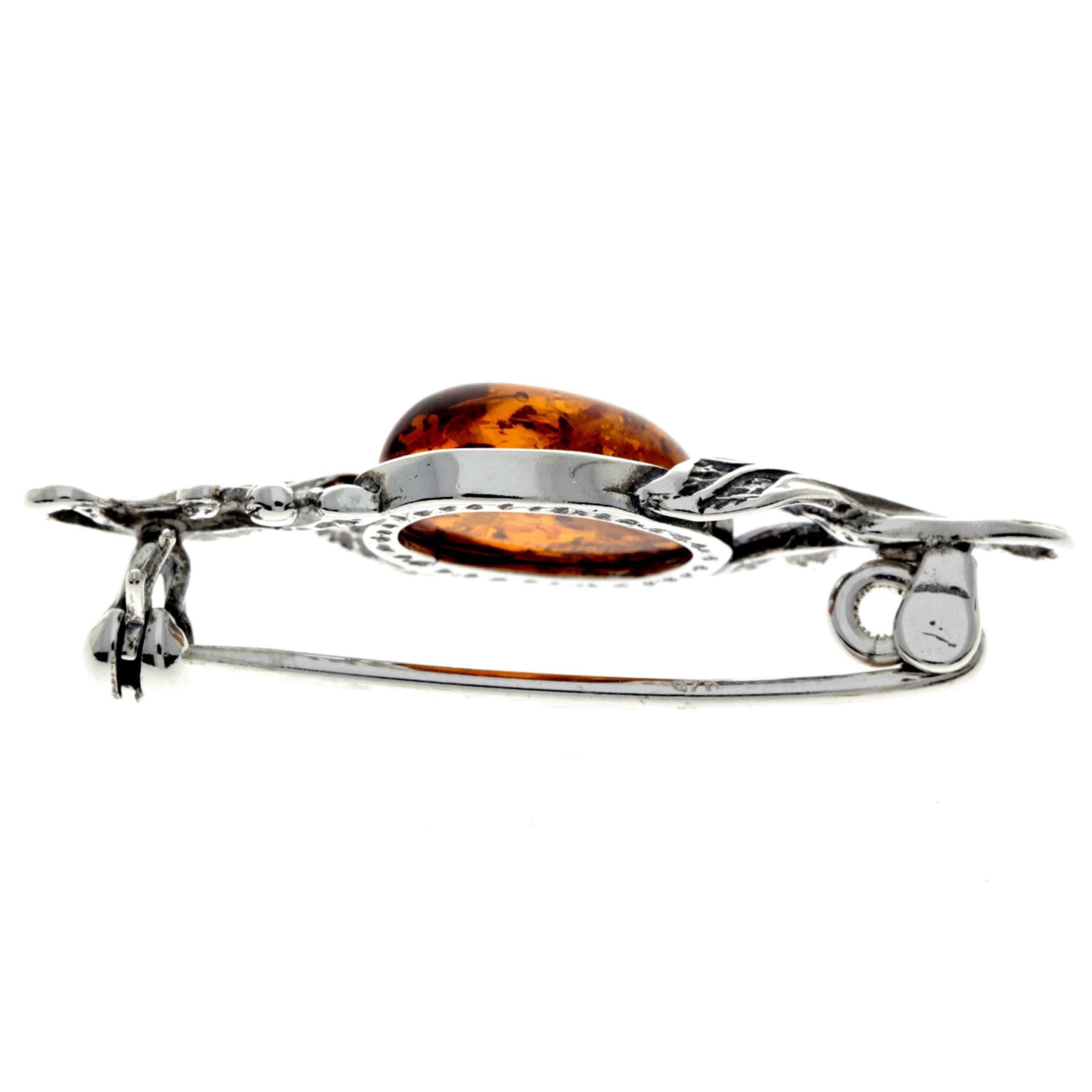 SilverAmber Jewellery - Spilla classica in argento sterling 925 e vera ambra baltica 4022