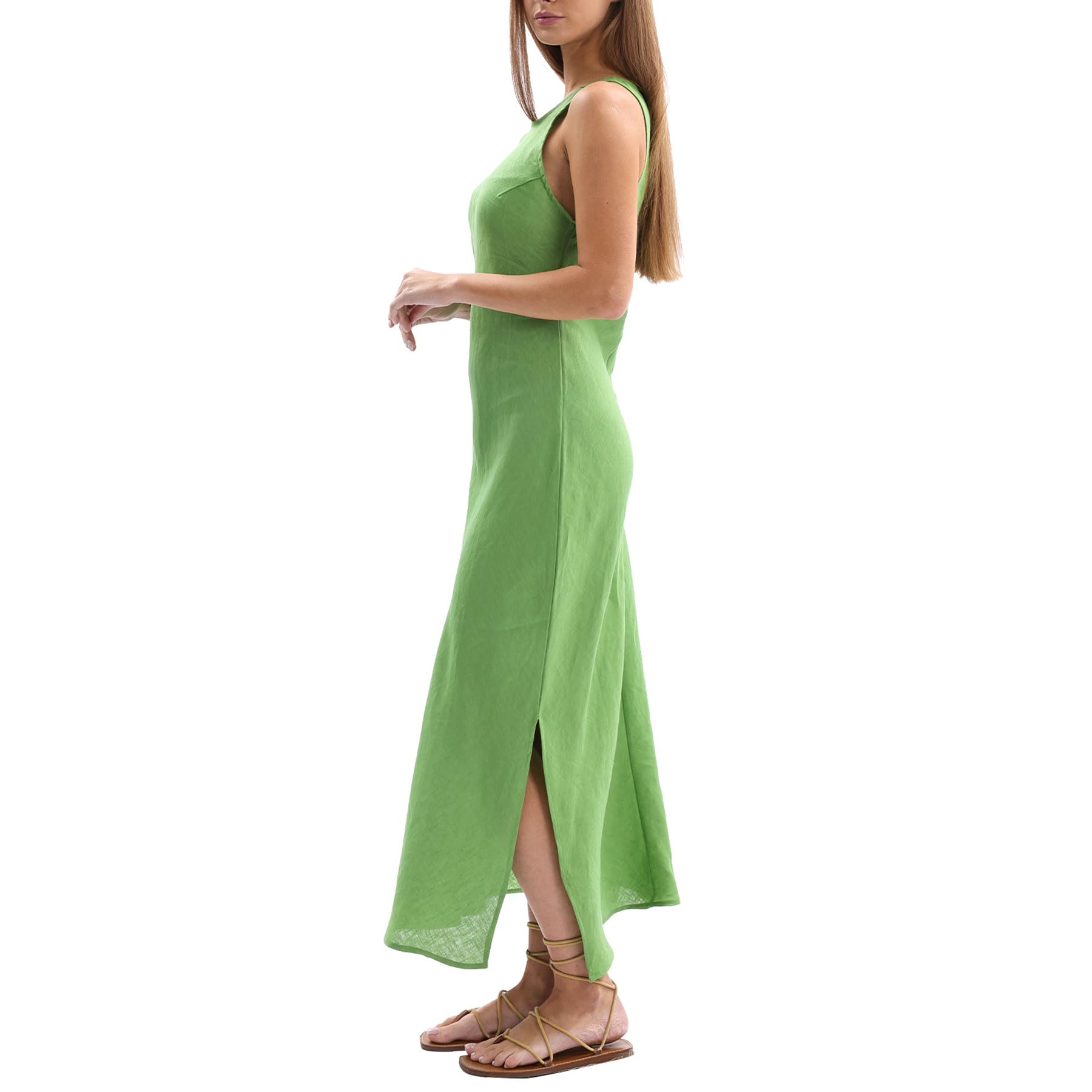 Amazhiyu Leinenkleider Damen Sommer Lang Sommerkleid Leinen Mit Schlitz