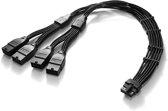 FormulaMod 12VHPWR Extension Cable, 16Pin 12+4 to 4x8-Pin PCIe 5.0 GPU Adapter, Straight Connector for RTX 4090 4080 3090 Ti, 12-Inch 30cm 16AWG Sleeved Power CordBlack