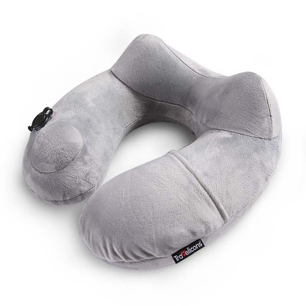 Automatic Inflatable Travel Pillow - Luxurious Velvet Soft and Comfortable - Ergonomic Headrest - Portable Washable Neck Support - Camping, Train, Bus, Car, Long-Haul Flight,Gray