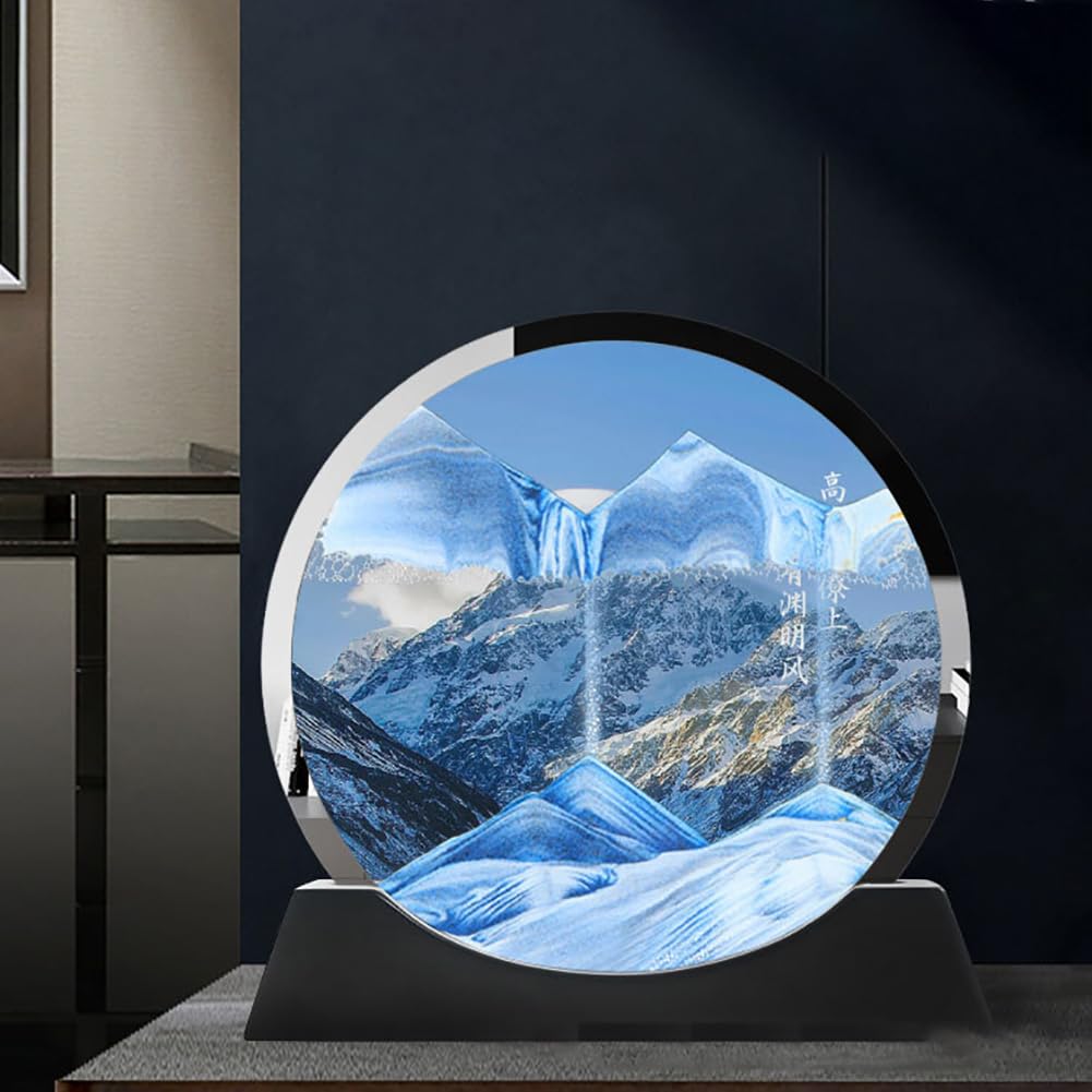 Gerrit B 3D Dynamic Moving Sand, Flowing Sand Art Picture,Round Glass 3D Deep Sea Sandscape In Motion Deep Sea Sand Art Ornaments Relaxing Desktop Home Office Work Decor (Color : )