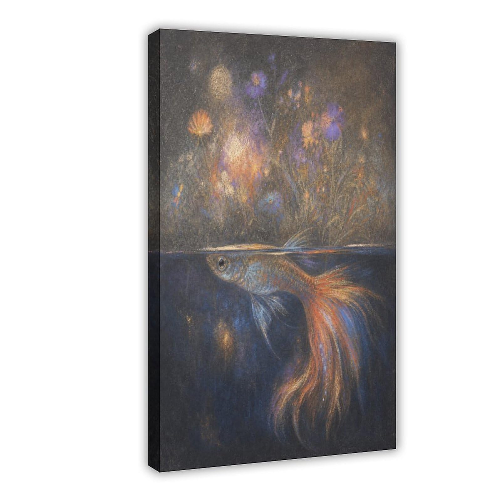 W7c8u2x3 Frame-Style-2 Glowing Betta Fish Canvas Wall Art, Ethereal Aquatic