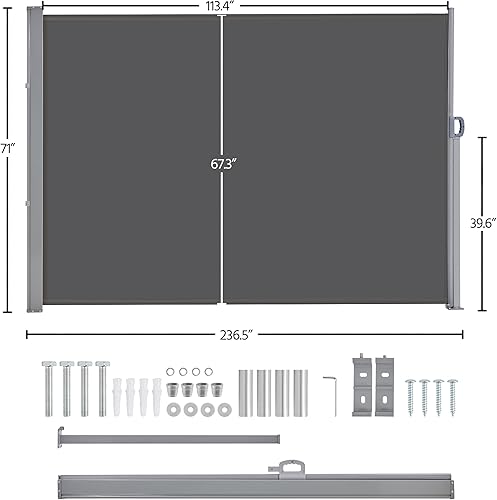 Miniatura 3 de Yaheetech Toldo Lateral de 118 x 71 pulgadas, Toldo de Pantalla Lateral Retráctil de Hierro para Patio, Pantalla Divisoria de Privacidad y Sombra